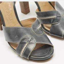 Pre Owned Chloe Grey/Beige Leather Ankle Strap Sandals Size 40