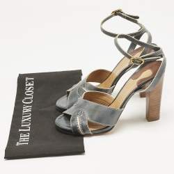 Pre Owned Chloe Grey/Beige Leather Ankle Strap Sandals Size 40