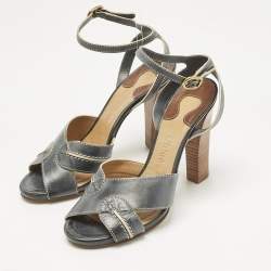 Pre Owned Chloe Grey/Beige Leather Ankle Strap Sandals Size 40