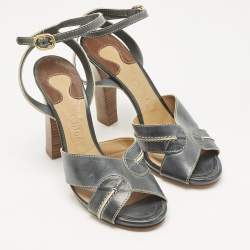 Pre Owned Chloe Grey/Beige Leather Ankle Strap Sandals Size 40