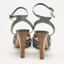 Pre Owned Chloe Grey/Beige Leather Ankle Strap Sandals Size 40