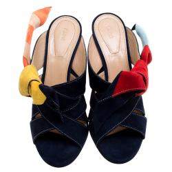 Pre Owned Chloe Navy Blue Suede Nellie Bow Mules Size 38
