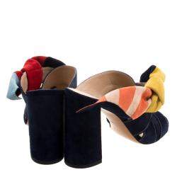 Pre Owned Chloe Navy Blue Suede Nellie Bow Mules Size 38