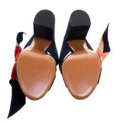 Pre Owned Chloe Navy Blue Suede Nellie Bow Mules Size 38