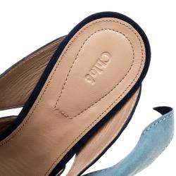 Pre Owned Chloe Navy Blue Suede Nellie Bow Mules Size 38