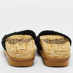 Pre Owned Chloe Black Woven Crochet Wavy Flat Slides Size 37