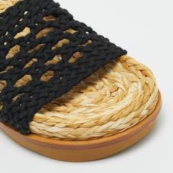 Pre Owned Chloe Black Woven Crochet Wavy Flat Slides Size 37