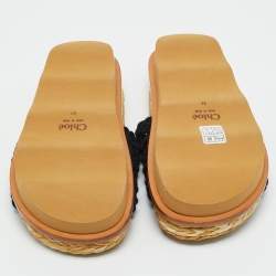 Pre Owned Chloe Black Woven Crochet Wavy Flat Slides Size 37