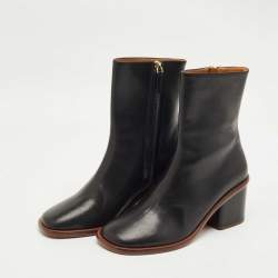 Pre Owned حذاء بوت طول الكاحل كلوي ميجان جلد أسود مقاس 37