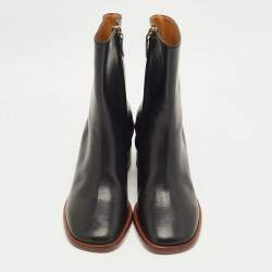 Pre Owned حذاء بوت طول الكاحل كلوي ميجان جلد أسود مقاس 37