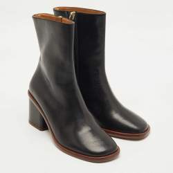 Pre Owned حذاء بوت طول الكاحل كلوي ميجان جلد أسود مقاس 37