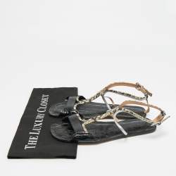 Pre Owned Chloe Multicolor Lizard Embossed and Croc Embossed Leather Ankle Strap Flats Size 38.5