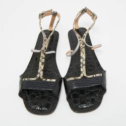 Pre Owned Chloe Multicolor Lizard Embossed and Croc Embossed Leather Ankle Strap Flats Size 38.5