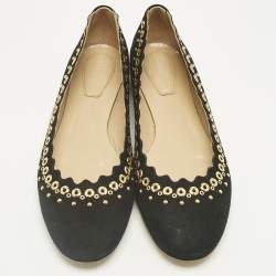 Pre Owned Chloe Black Suede Studded Scalloped Ballet Flats Size 38.5