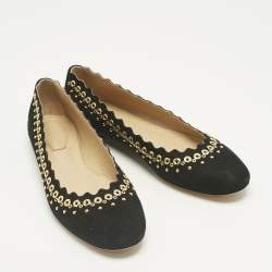 Pre Owned Chloe Black Suede Studded Scalloped Ballet Flats Size 38.5