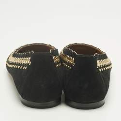 Pre Owned Chloe Black Suede Studded Scalloped Ballet Flats Size 38.5