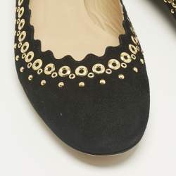 Pre Owned Chloe Black Suede Studded Scalloped Ballet Flats Size 38.5