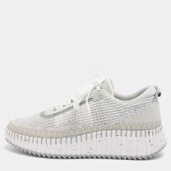 مملوكة مسبقًا Chloé Nama Size 39 Grey Knit Fabric and Suede Low Top Sneakers
