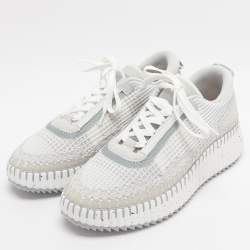 Pre Owned Chloé Nama Size 39 Grey Knit Fabric and Suede Low Top Sneakers