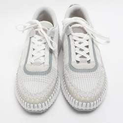 Pre Owned Chloé Nama Size 39 Grey Knit Fabric and Suede Low Top Sneakers