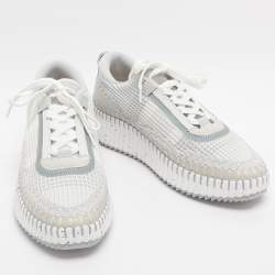 Pre Owned Chloé Nama Size 39 Grey Knit Fabric and Suede Low Top Sneakers