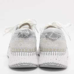 Pre Owned Chloé Nama Size 39 Grey Knit Fabric and Suede Low Top Sneakers