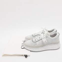 Pre Owned Chloé Nama Size 39 Grey Knit Fabric and Suede Low Top Sneakers