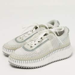 مملوكة مسبقًا Chloé Nama Size 36 Grey/White Knit Fabric and Suede Lace Up Sneakers