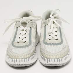 مملوكة مسبقًا Chloé Nama Size 36 Grey/White Knit Fabric and Suede Lace Up Sneakers