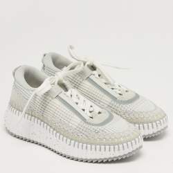 مملوكة مسبقًا Chloé Nama Size 36 Grey/White Knit Fabric and Suede Lace Up Sneakers