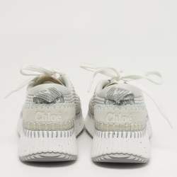 مملوكة مسبقًا Chloé Nama Size 36 Grey/White Knit Fabric and Suede Lace Up Sneakers