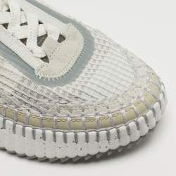 مملوكة مسبقًا Chloé Nama Size 36 Grey/White Knit Fabric and Suede Lace Up Sneakers