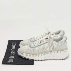  مملوكة مسبقًا Chloé Nama Size 36 Grey/White Knit Fabric and Suede Lace Up Sneakers