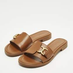 Pre Owned Chloe Marcie Size 38 Brown Leather Flat Slides