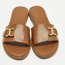 Pre Owned Chloe Marcie Size 38 Brown Leather Flat Slides