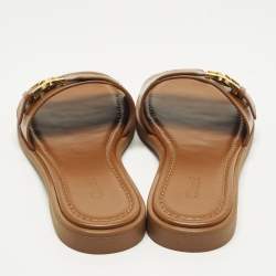 Pre Owned Chloe Marcie Size 38 Brown Leather Flat Slides
