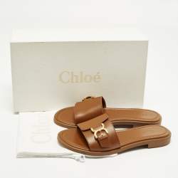 Pre Owned Chloe Marcie Size 38 Brown Leather Flat Slides