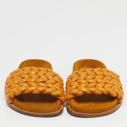 مملوكة مسبقًا Chloe Kacey Size 36 Brown Woven Leather Flat Sandals