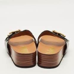 مملوكة مسبقًا Chloe Laurena Scalloped Size 39 Black Leather Slide Sandals          