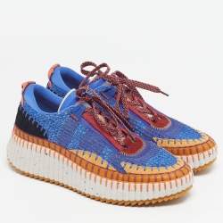 Pre Owned حذاء رياضي كلوي نما قماش محبوك متعدد الألوان وسويدي بأربطة مقاس 39