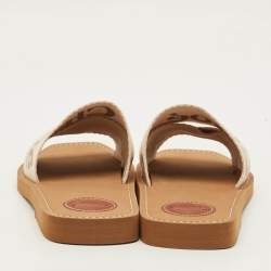 Pre Owned Chloé Woody Size 38 Beige Canvas Flat Slides