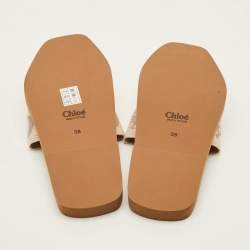 Pre Owned Chloé Woody Size 38 Beige Canvas Flat Slides