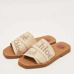 مملوكة مسبقًا صندل فلات كلوي وودي قماش مطبوع شعار أبيض مقاس 38