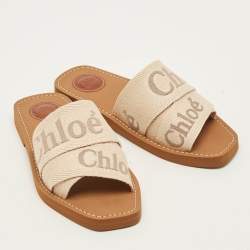 مملوكة مسبقًا صندل فلات كلوي وودي قماش مطبوع شعار أبيض مقاس 38