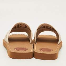 مملوكة مسبقًا صندل فلات كلوي وودي قماش مطبوع شعار أبيض مقاس 38