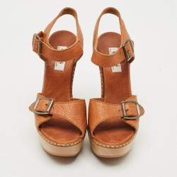 مملوكة مسبقًا Chloé Size 39.5 Brown Leather Wedge Sandals
