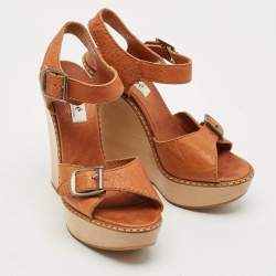 مملوكة مسبقًا Chloé Size 39.5 Brown Leather Wedge Sandals