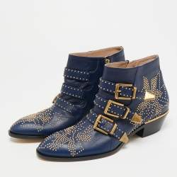 مملوكة مسبقًا Chloe Susanna Size 39.5 Navy Blue Leather Ankle Length Boots