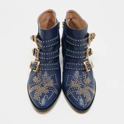 مملوكة مسبقًا Chloe Susanna Size 39.5 Navy Blue Leather Ankle Length Boots