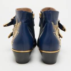 مملوكة مسبقًا Chloe Susanna Size 39.5 Navy Blue Leather Ankle Length Boots